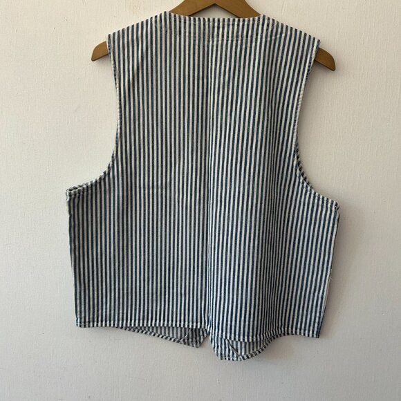 Warner Bros Looney Tunes Vest Womens Large Blue Striped Pockets Conductor - Picture 5 of 5